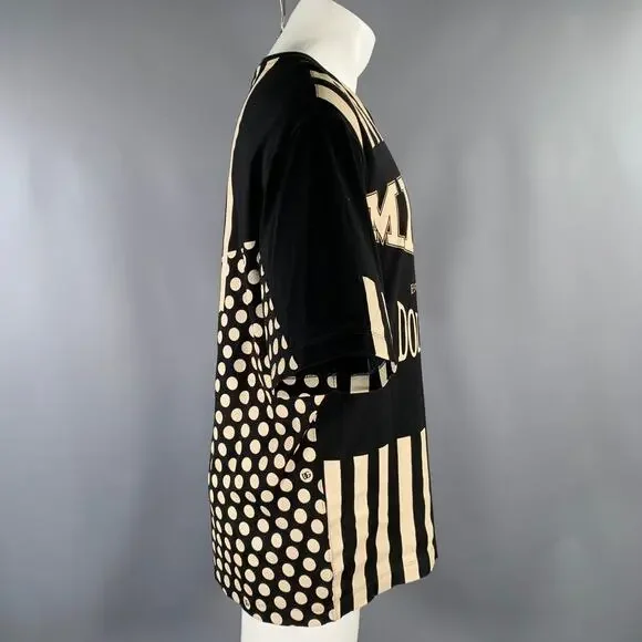 DOLCE & GABBANA Size 38 Black White Polka Dot Stripes Cotton Short Sleeve Shirt